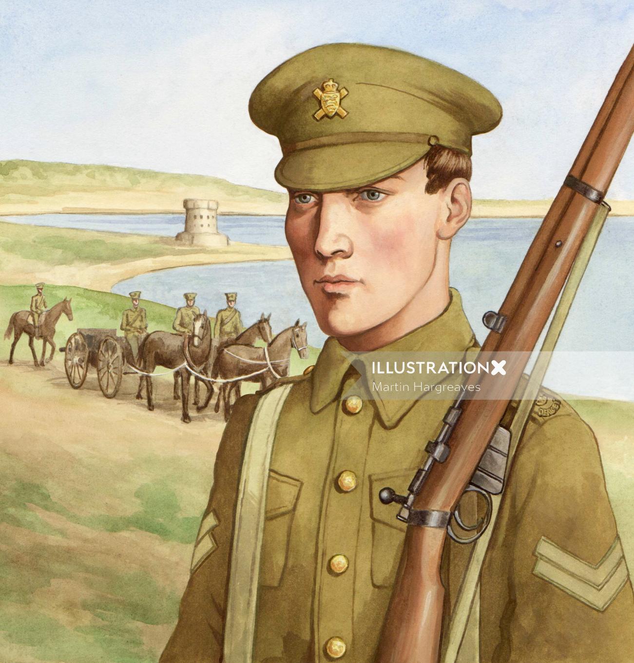 Historical soldier with gun