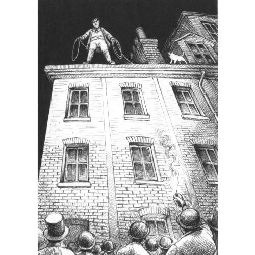 Black & White Man standing on building