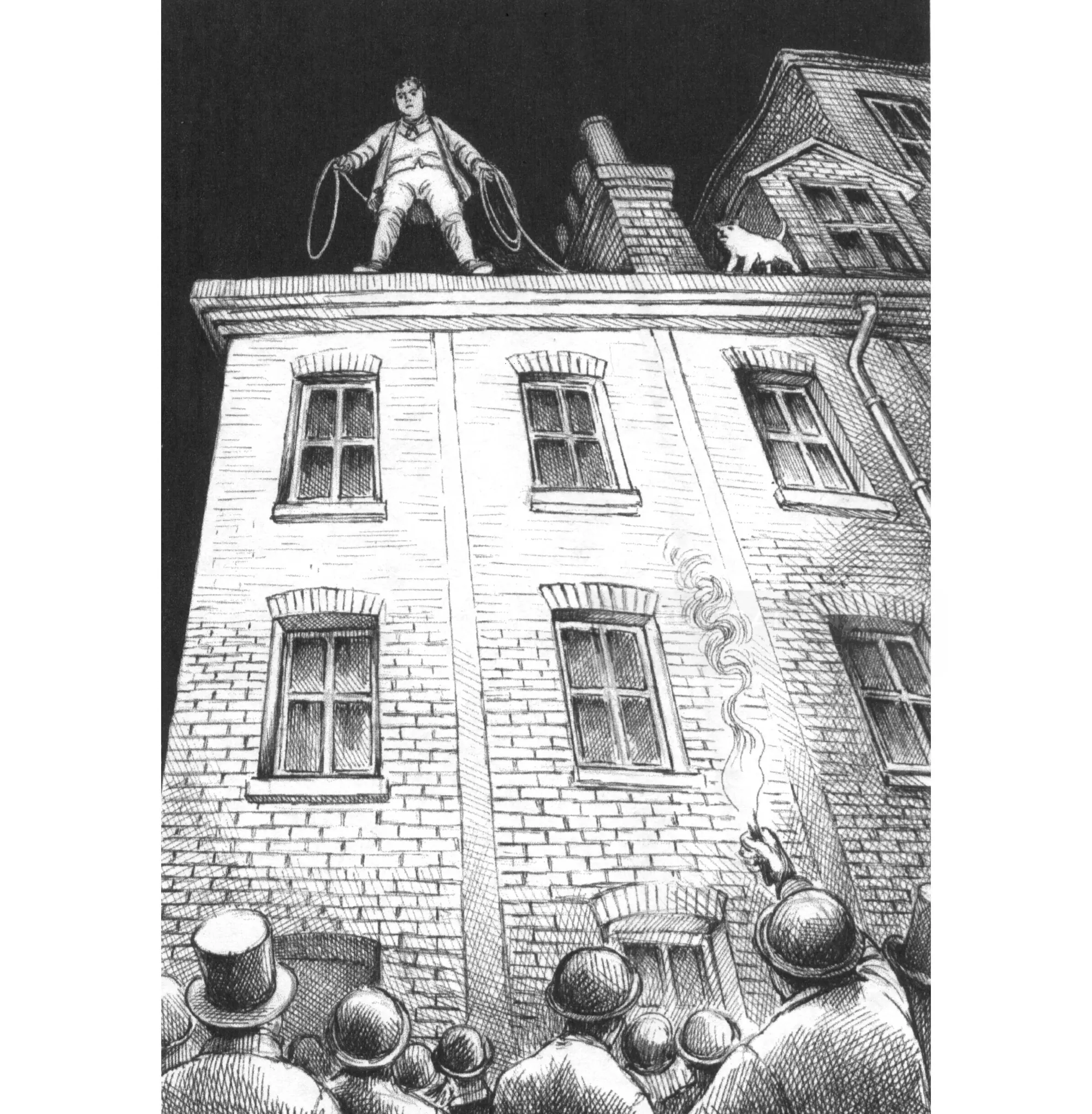 Black & White Man standing on building