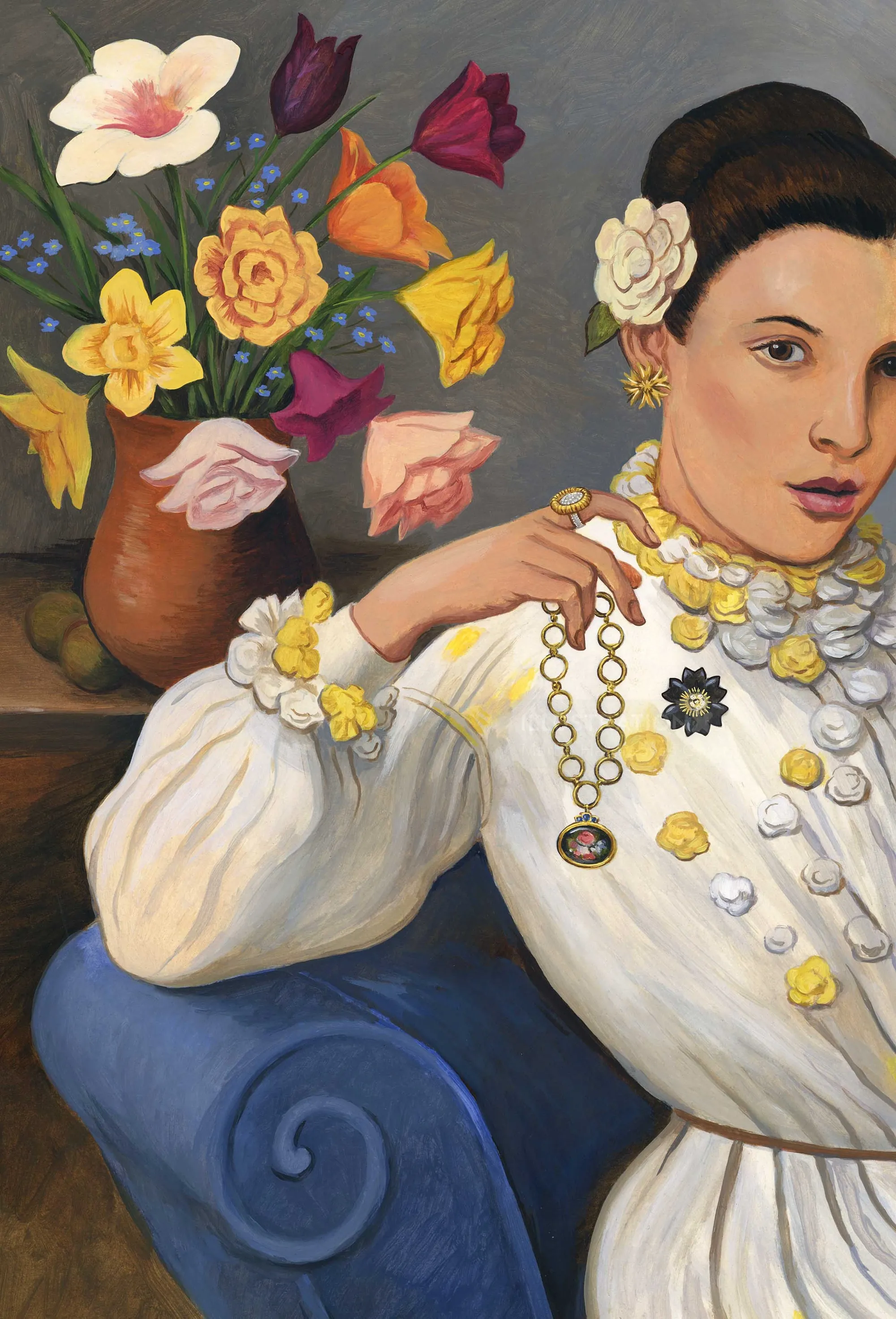 Portrait of a woman with jewelry and flowers by Martin Hargreaves