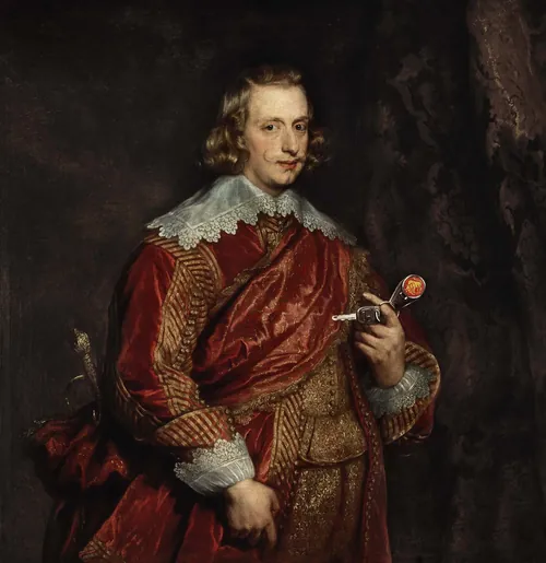 Man portrait holding flower in history