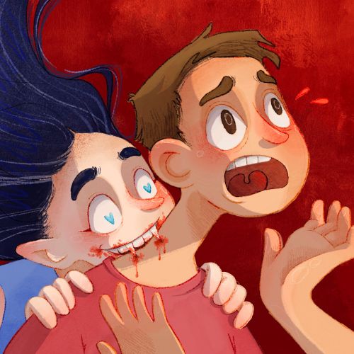 Humorous vampire bite on a beloved boy