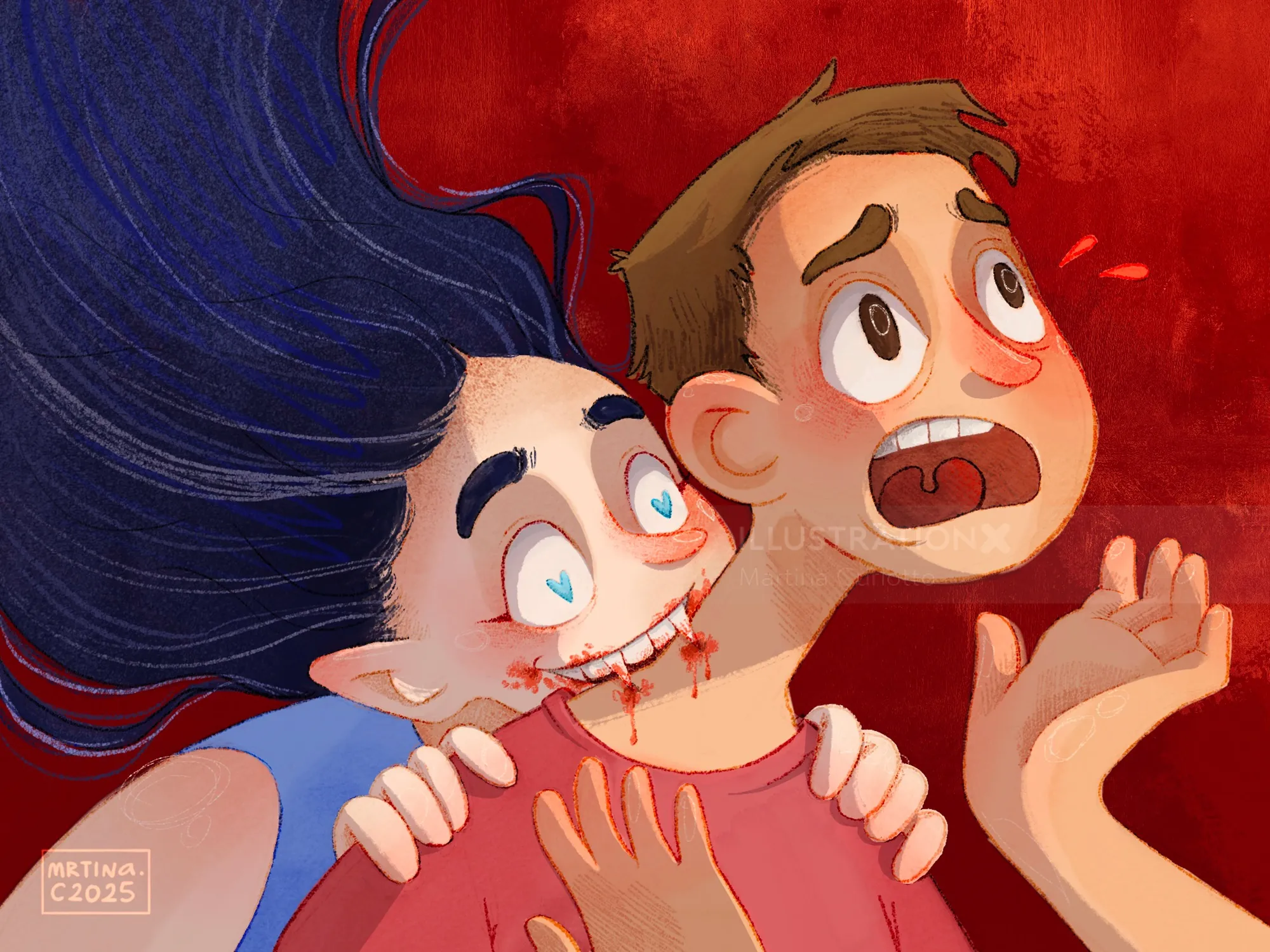 Humorous vampire bite on a beloved boy