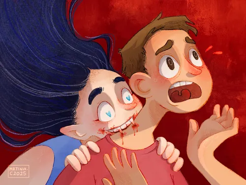 Humorous vampire bite on a beloved boy