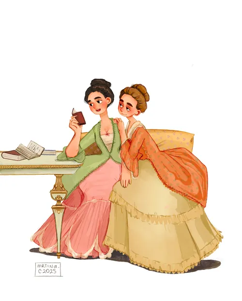 Victorian-era scene of two girls together