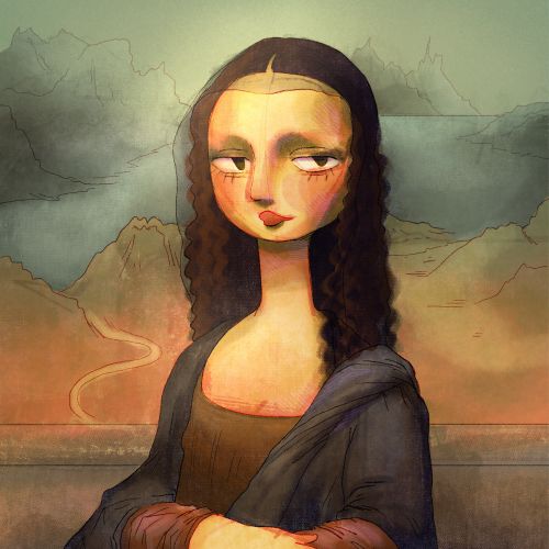 Artistic reinterpretation of the famous Mona Lisa portrait