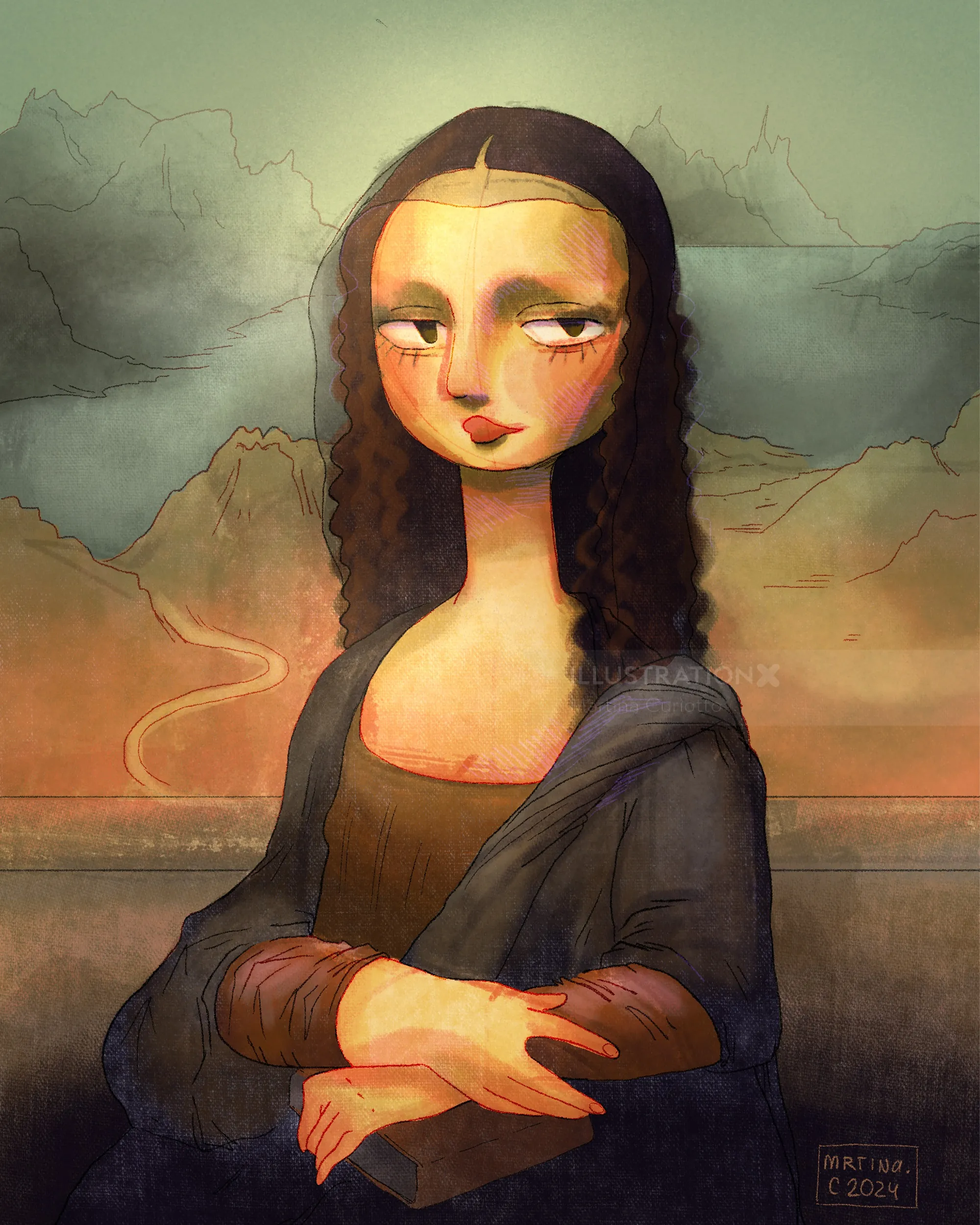 Artistic reinterpretation of the famous Mona Lisa portrait
