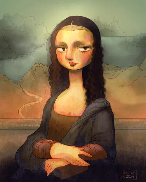 Artistic reinterpretation of the famous Mona Lisa portrait