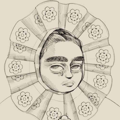 Digital sketch recreating Frida Kahlo’s Self-Portrait