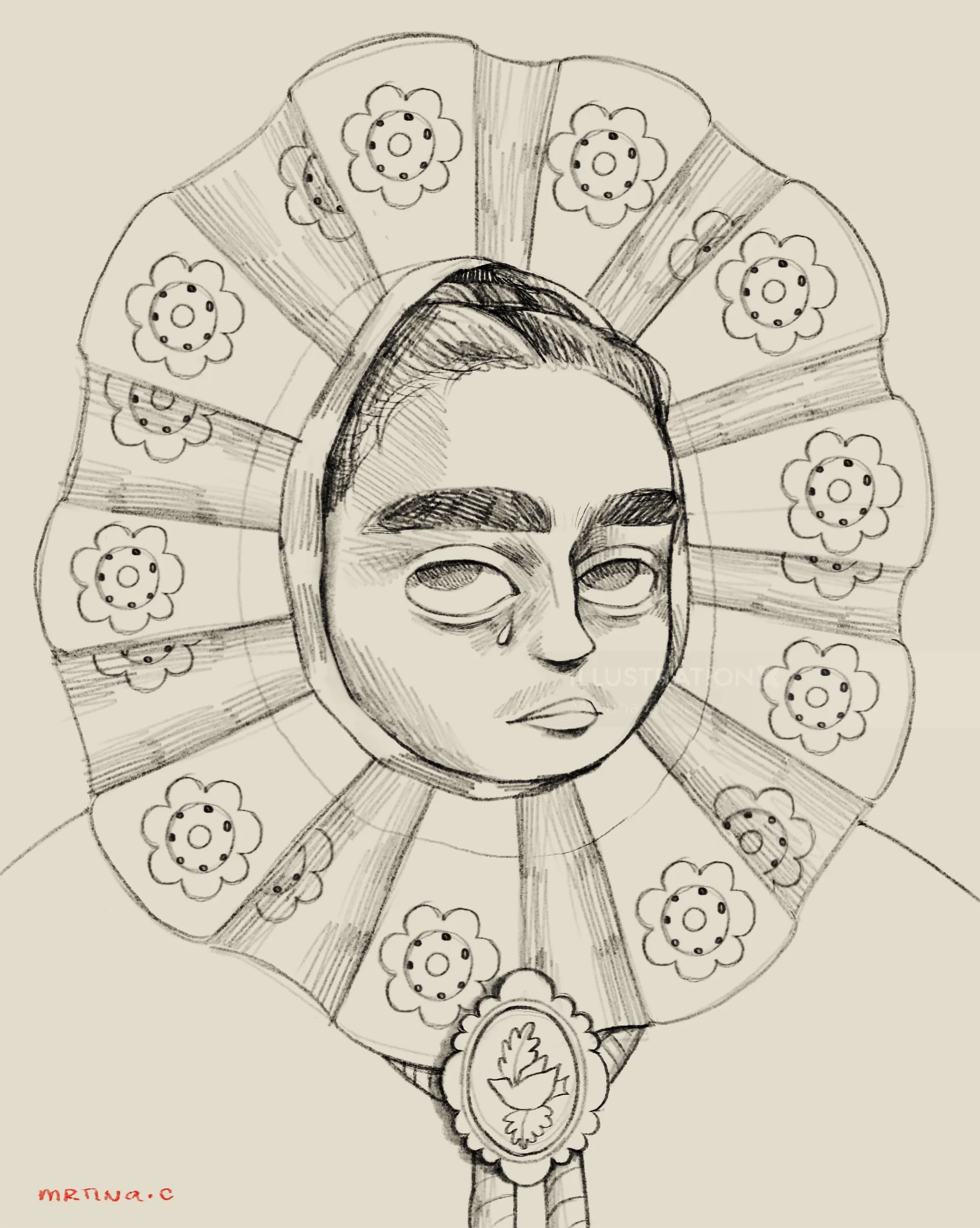 Digital sketch recreating Frida Kahlo’s Self-Portrait