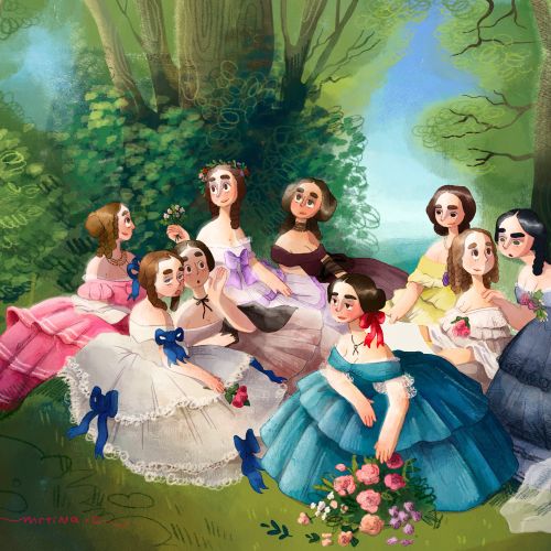 Vintage style artwork recreating historical fashion