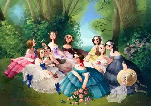 Vintage style artwork recreating historical fashion