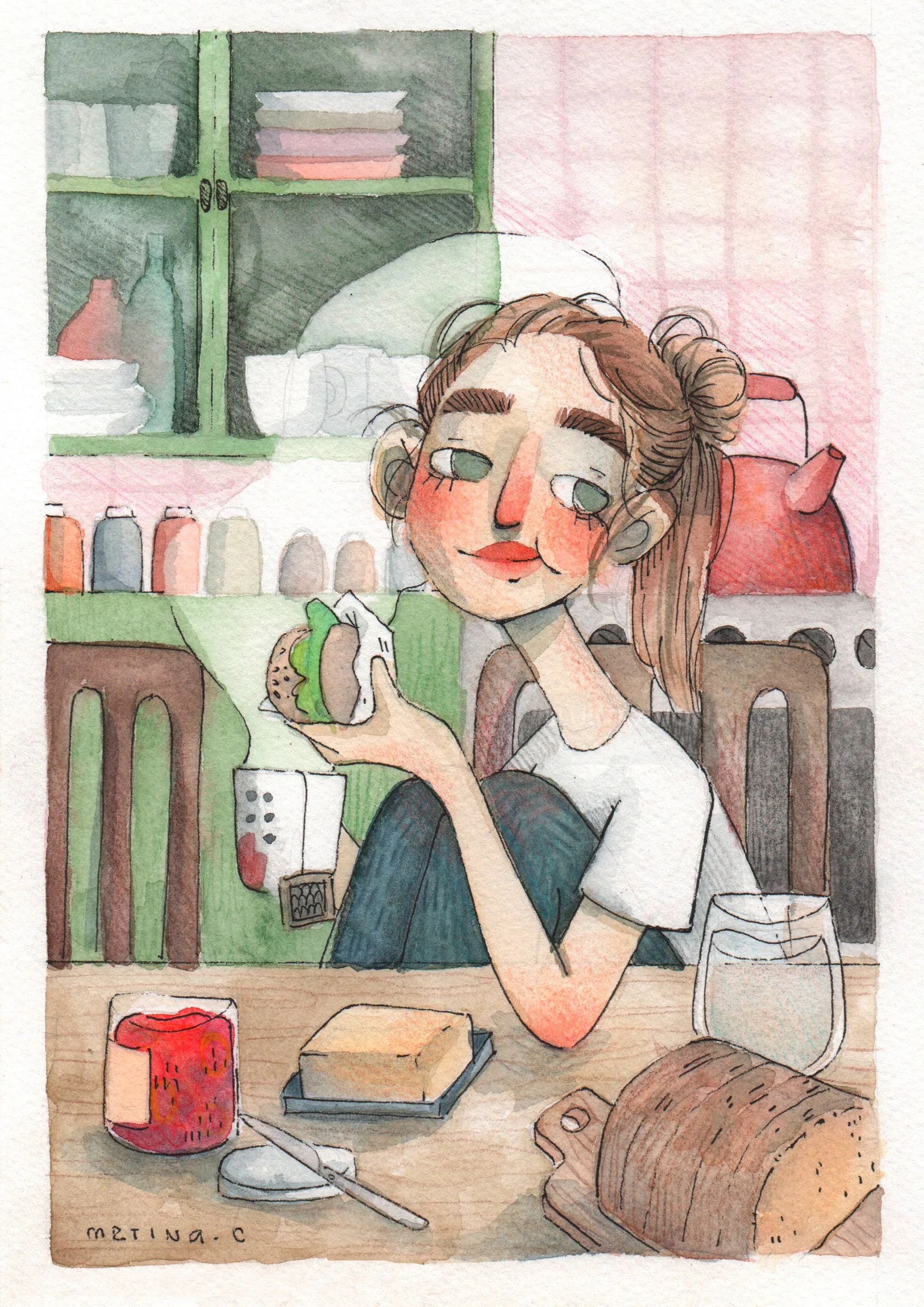 Sandwich Scene in Watercolor