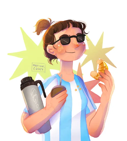 Woman with sunglasses holding mate and a snack by Martina Curiotto