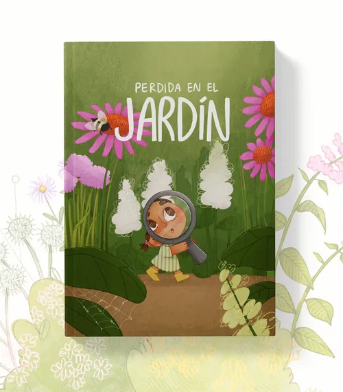 Capa ilustrada de um livro de jardinagem por Martina Curiotto, apresentando uma menina perdida.