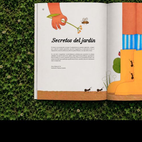 Open Secretos del jardín book spread by Martina Curiotto