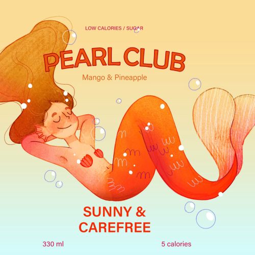 Pearl Club mango pineapple soda label illustrated by Martina Curiotto