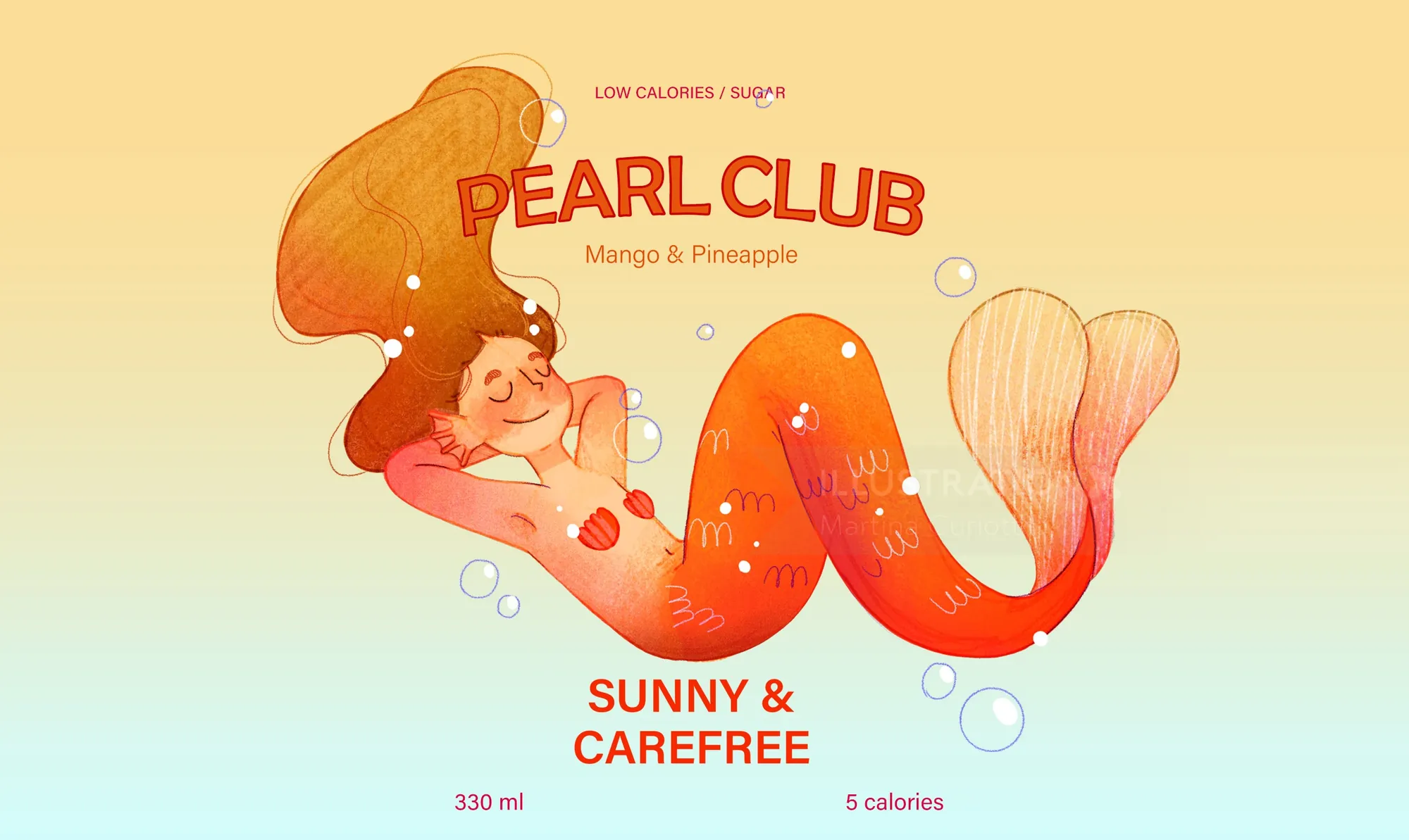 Pearl Club mango pineapple soda label illustrated by Martina Curiotto