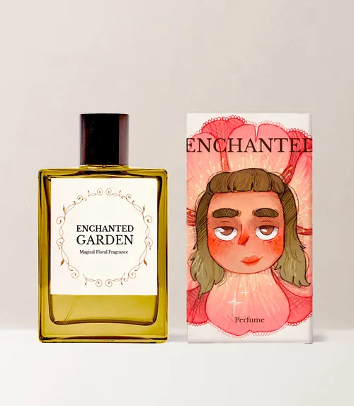 Enchanted Garden perfume bottle and illustrated box by Martina Curiotto