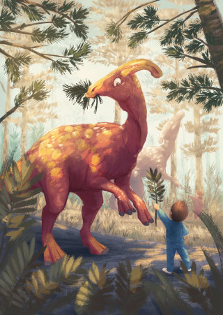 W krainie dinozaurów (En la tierra de los dinosaurios) ilustración del libro