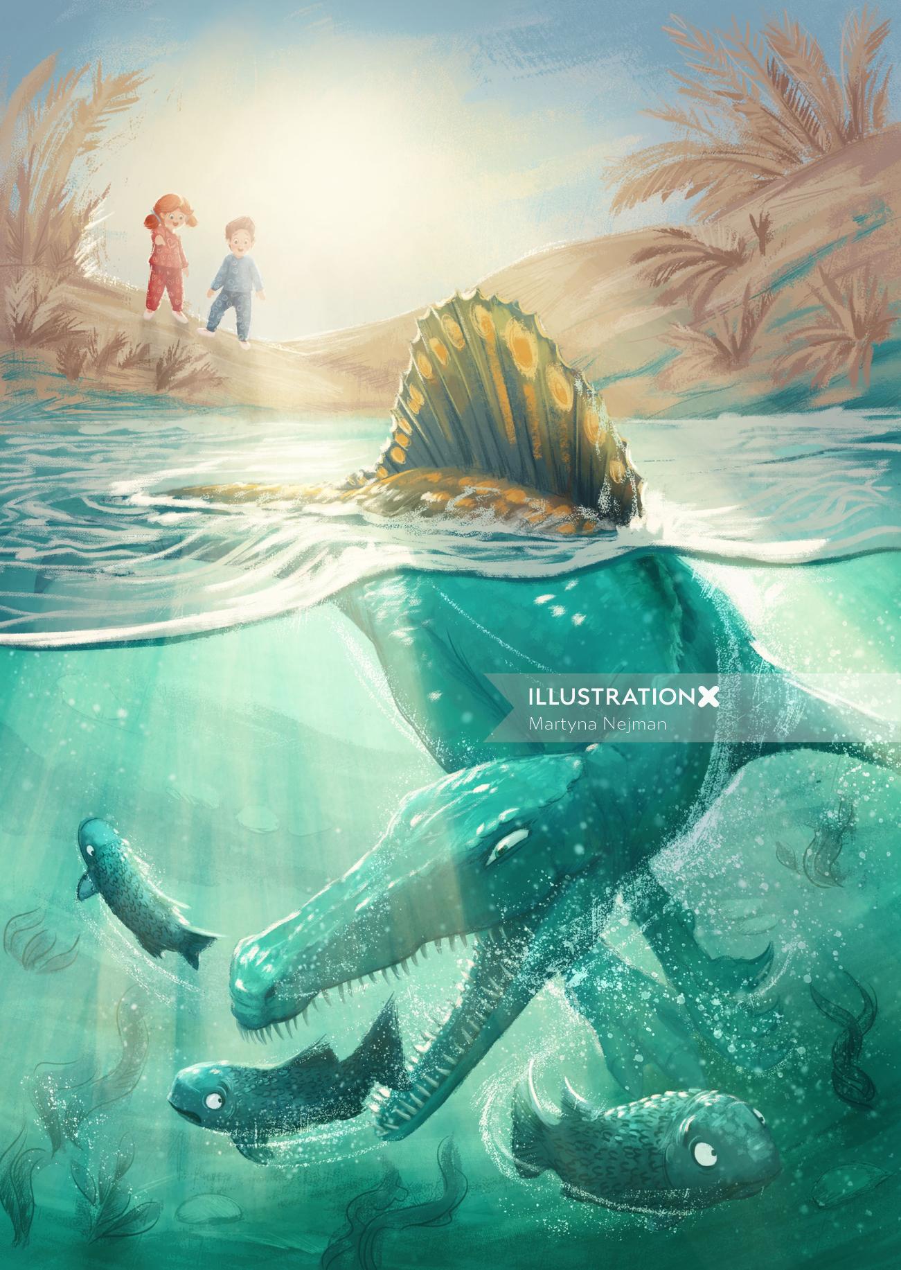 W krainie dinozaurów (In the land of dinosaurus) book illustration