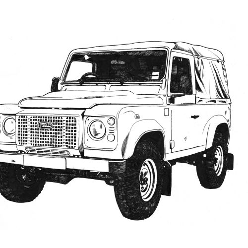 Black and white illustration of Jeep