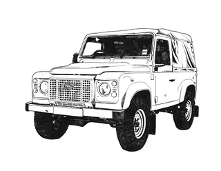 Black and white illustration of Jeep