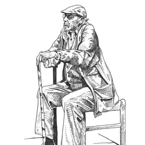 Black and White old man sitting