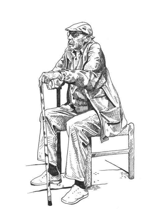 Black and White old man sitting
