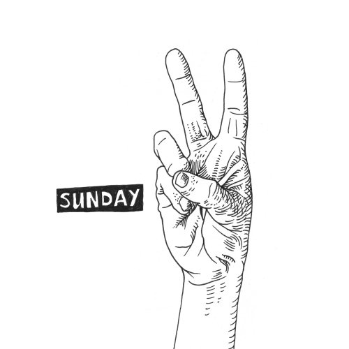 Symbole de la main du dimanche noir et blanc