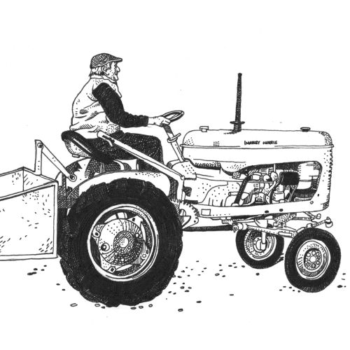 Black and White man with tractor