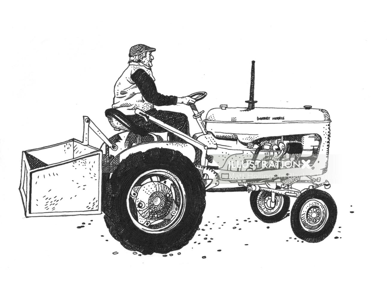 Black and White man with tractor