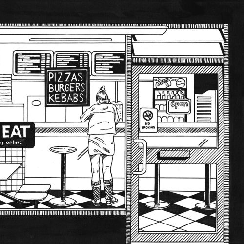 Black and White Just eat pizza corner