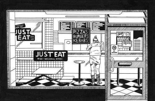 Black and White Just eat pizza corner