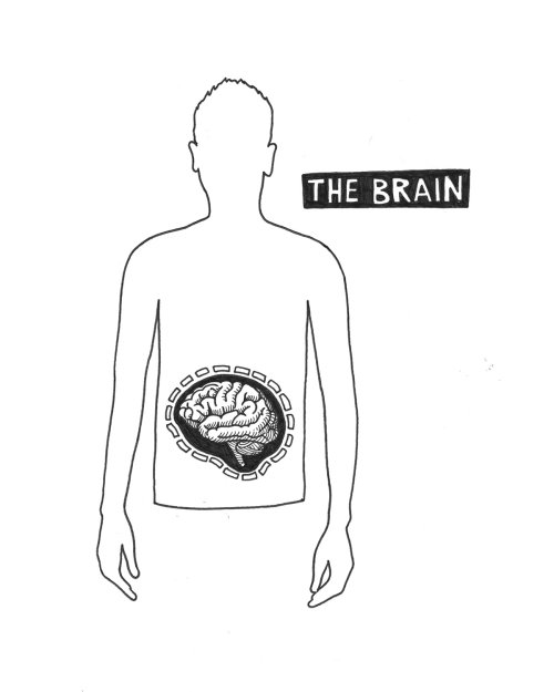 Cérebro preto e branco no estômago