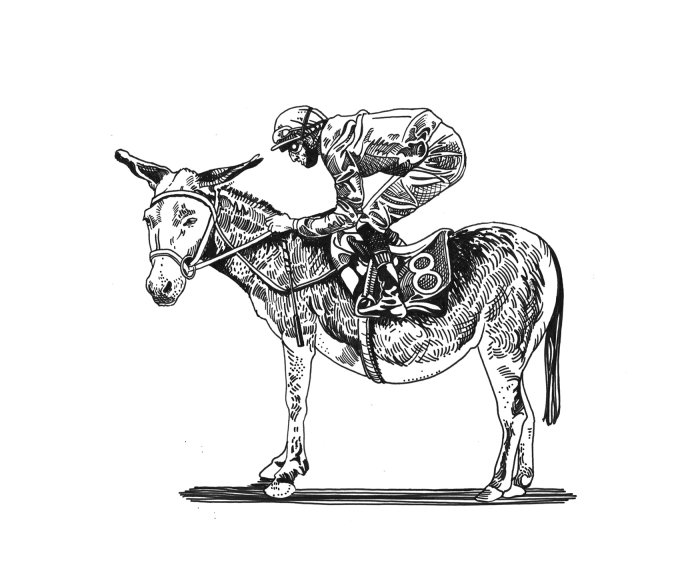 Jockey noir et blanc à cheval