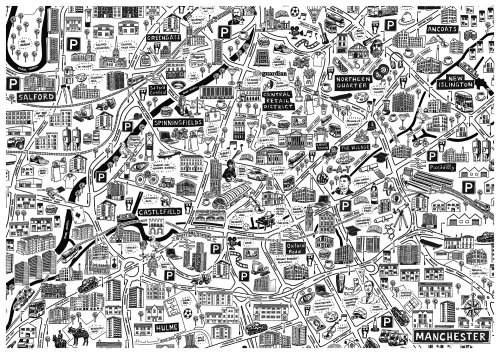 Mapa da cidade em preto e branco