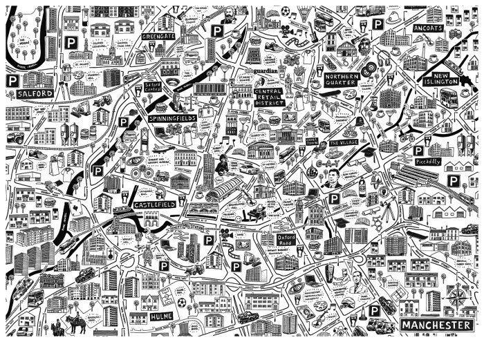 Plan de la ville en noir et blanc