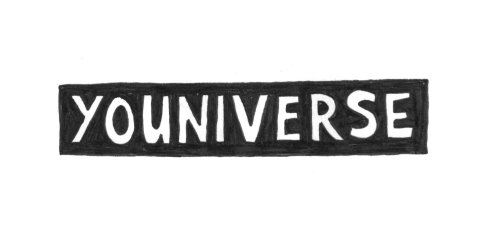 Universo com letras em preto e branco