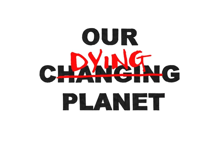 Illustration showing crossed-out 'Changing' replaced by 'Dying' in message by Matt Hollings In Black
