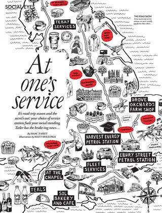 Illustrated map showing various local services and landmarks in a coastal region.