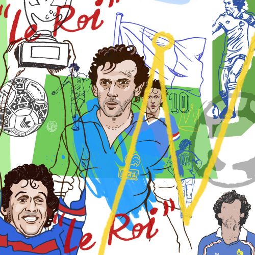 Digital illustration of a French football player titled 'Le Roi' by Matt Hollings In Colour