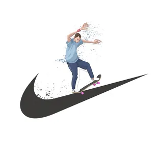 Skateboarder doing trick on Nike swoosh logo by Matt Hollings In Colour
