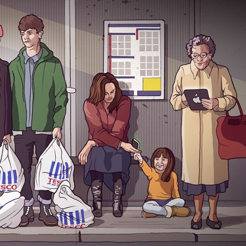 People with shopping bags