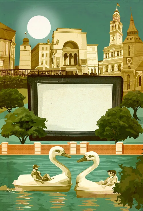 People enjoying swan boats in water park