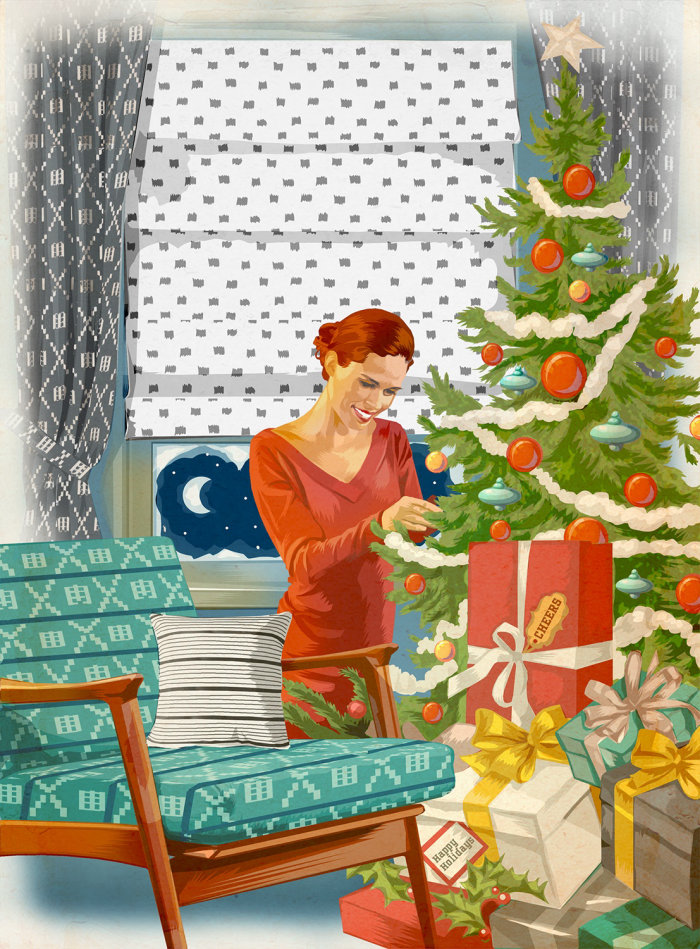 Pintura digital de la decoración del árbol de navidad.