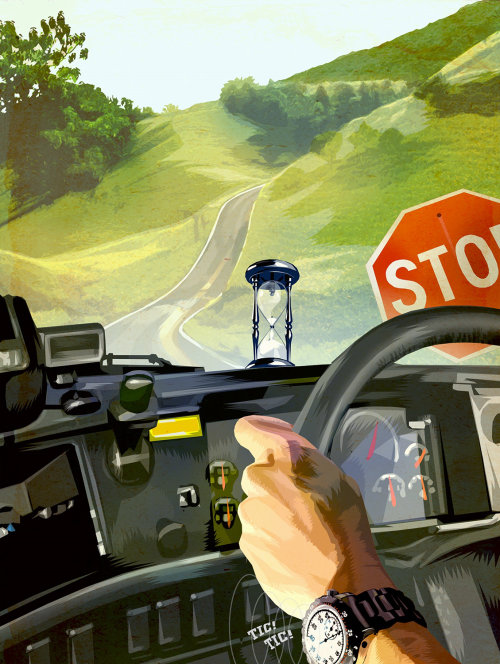 Digital painting of car driving 