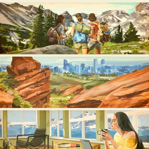 Collage of people in mountains