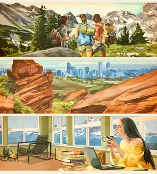 Collage of people in mountains