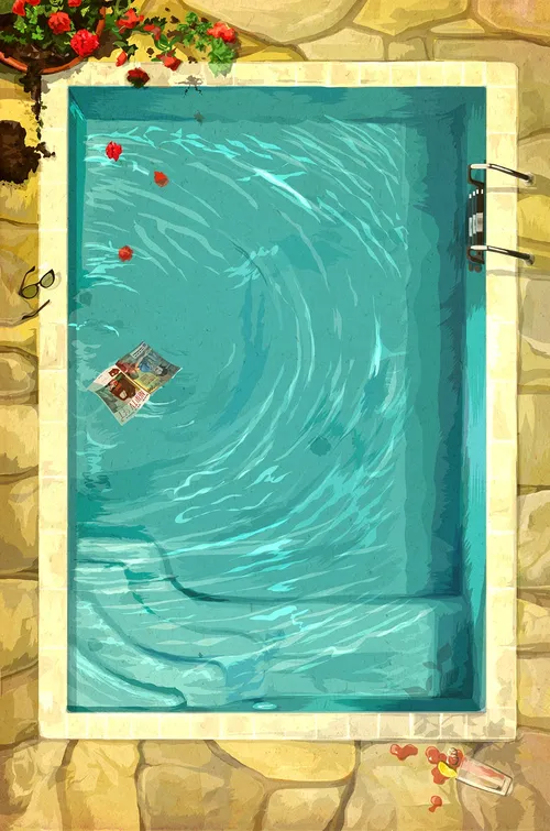 Graphic paper floating in swimming pool
